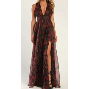 Lulu's Black and Red Floral Maxi Dress